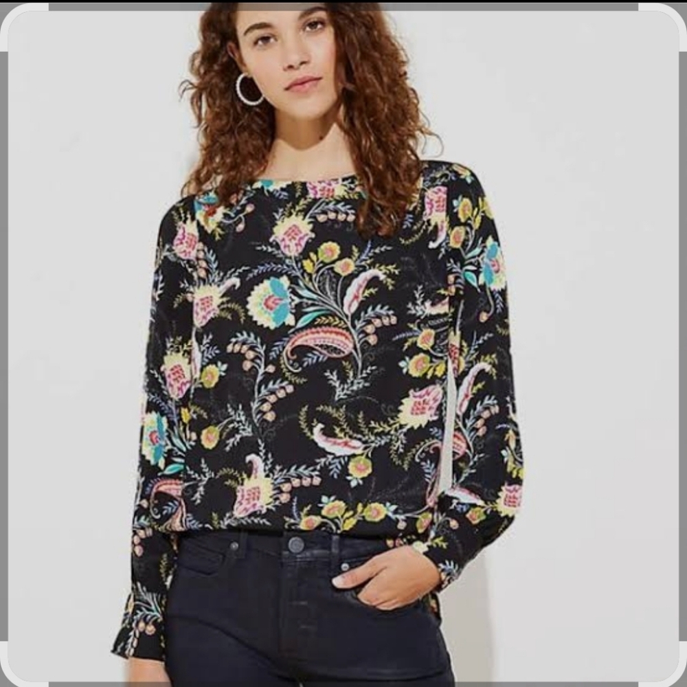 Loft Black Floral Print Blouse